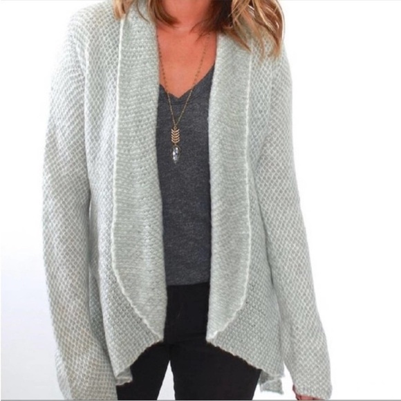 Wooden Ships Dylan Open Cardigan Sweater Blazer Gray Green White Shawl Collar - Picture 4 of 13